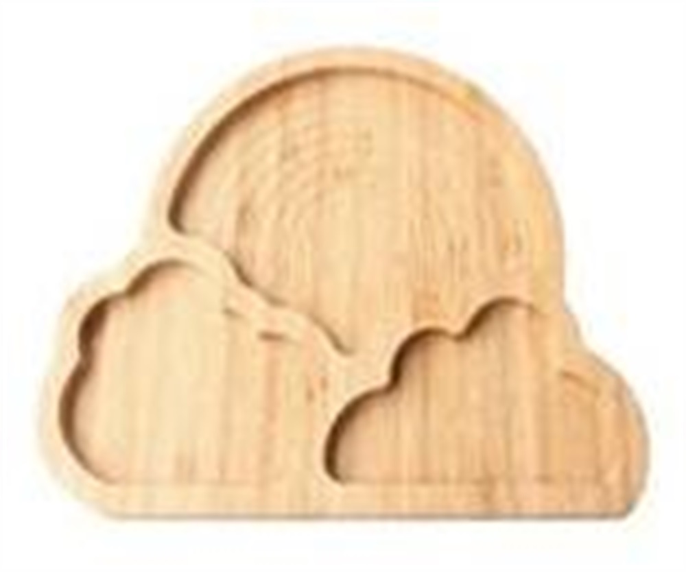Wooden cloud-shaped serving board with three compartments.