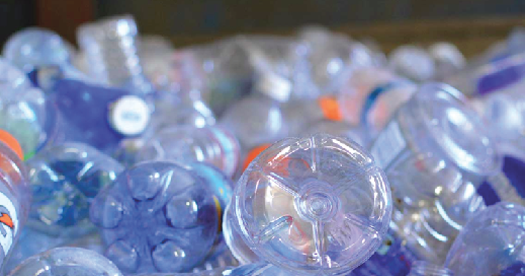 Plastic bottles ready to be weighed at a recycle center