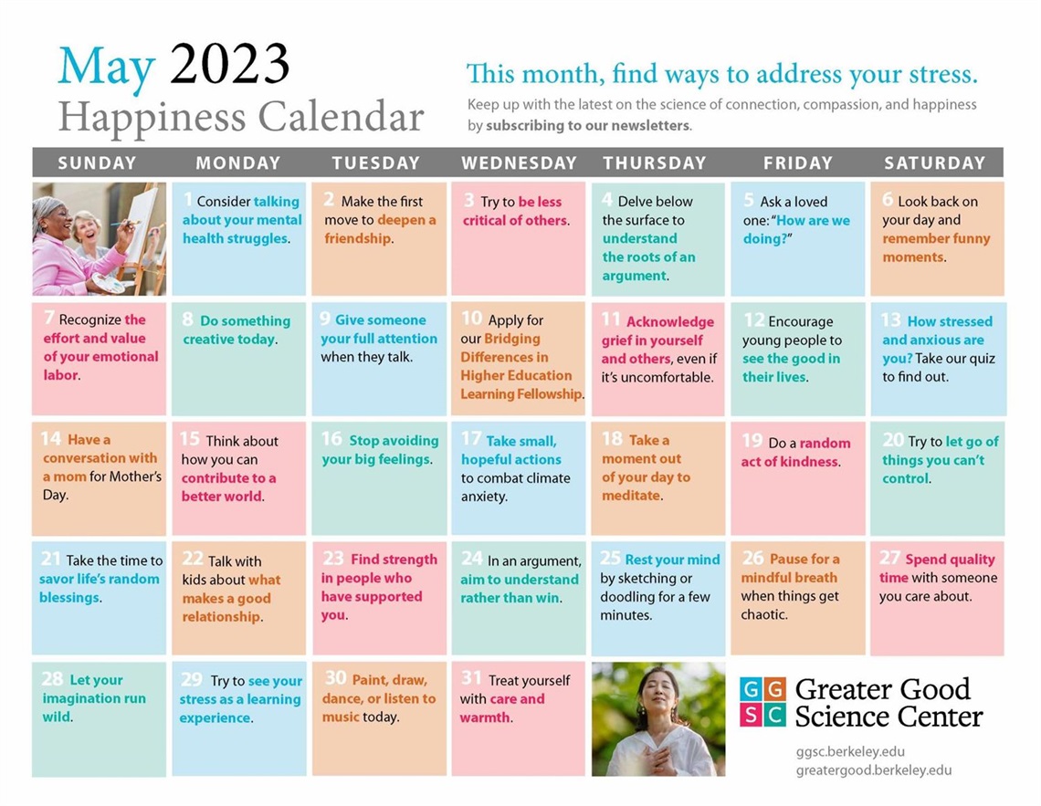 Happiness Calendar May 2023