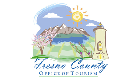 Fresno County Office of Tourism logo with sun and Fresno area picture