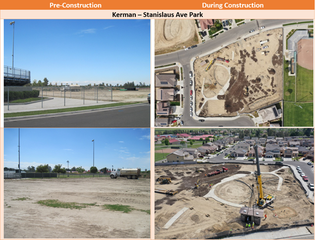 before and during construction of park on Stanislaus avenue in Kerman