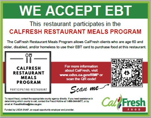 CalFresh Restaurant Meals Program with QR code